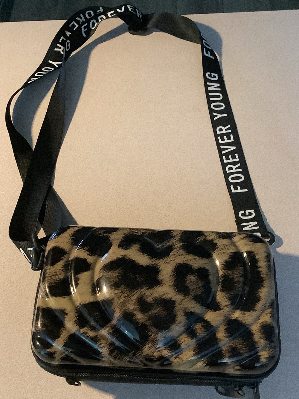 Forever Young Leopard Print Crossbody Bag with Black Strap